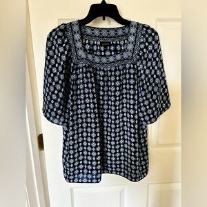 J Jill Navy & blue print and Patterned Women's Top with white & pink. Sz L, $12